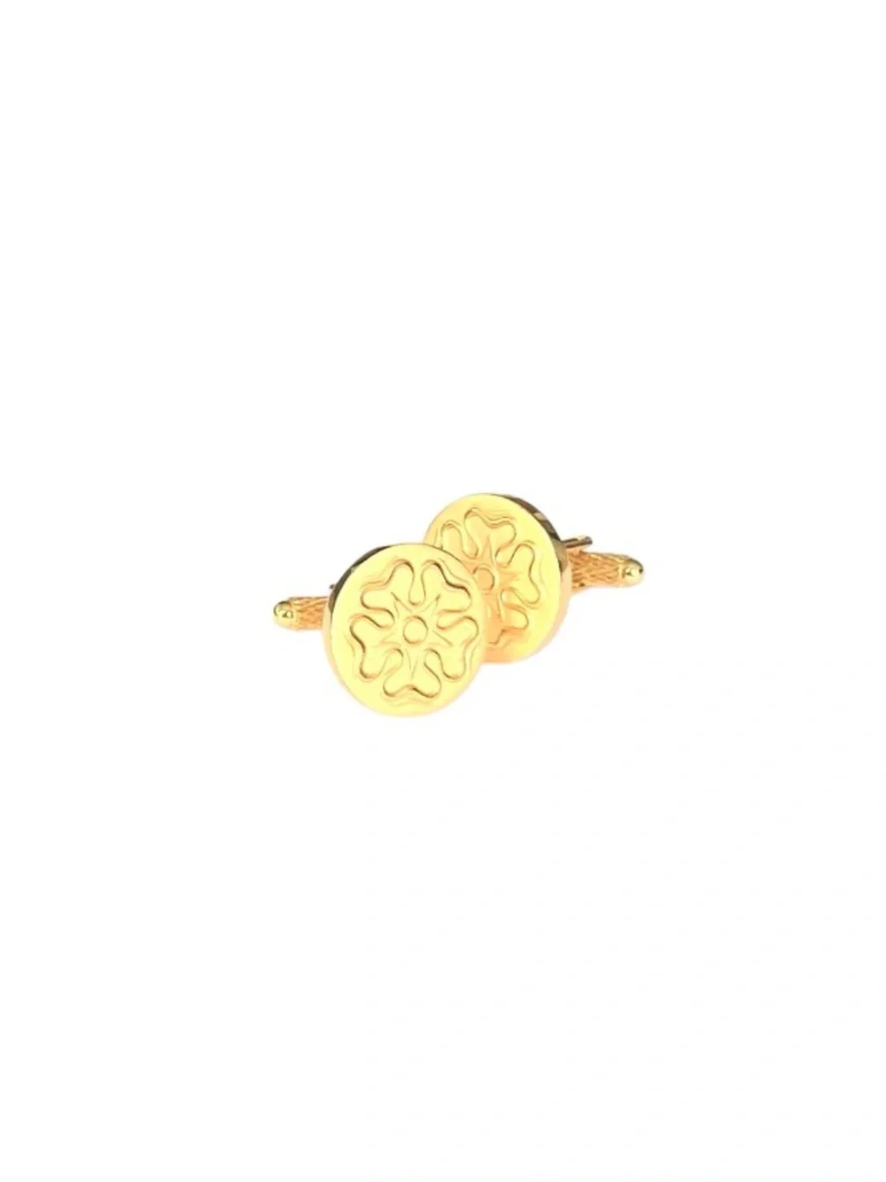 Men’s Cuff Links Gold Tone | Round Engraved Classic Design | T-Bar Fastening